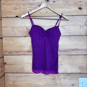 Vintage Camisole Top Juniors Medium Purple Black Lace Sweetheart Y2K Cami L.E.I.